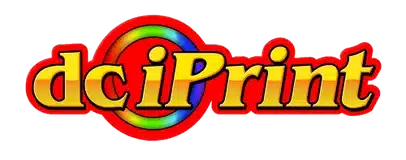 Logo with the text dciPrint in red and yellow, featuring a rainbow-colored circle around the letter c.